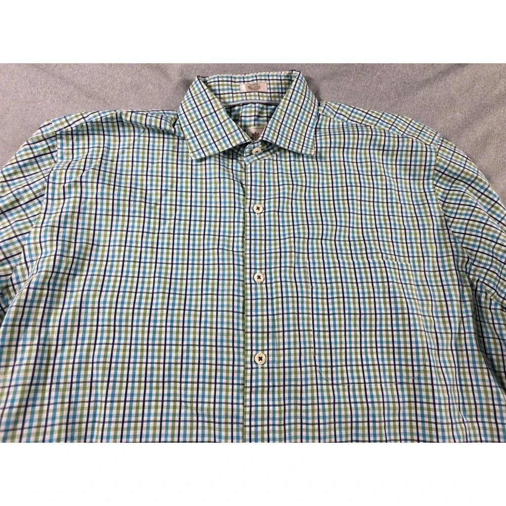 Peter‎ Millar Shirt Mens Large Blue Green Button Up L/S Plaid Casual Preppey